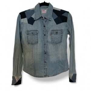 Vintage Levi’s Dry Goods Patchwork Denim Shirt 47741-9425 Sz Small 1999 RARE